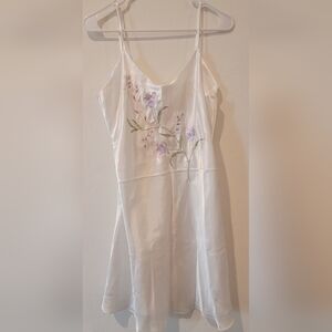 Private Luxuries Purple and White Sheer Chemise with Floral Embroidery